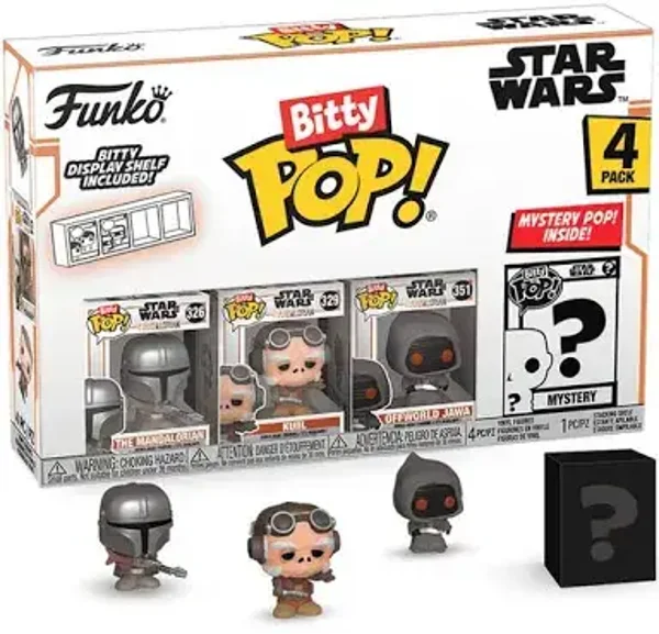 Funko Bitty Pop! Star Wars: The Mandalorian 4-Pack – The Mandalorian, Kuiil, Offworld Jawa & Mystery
