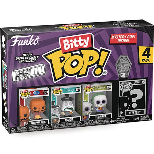 Funko Bitty Pop! Disney The Nightmare Before Christmas 30th Anniversary 4-Pack – Pumpkin King, Mayor, Barrel & Mystery