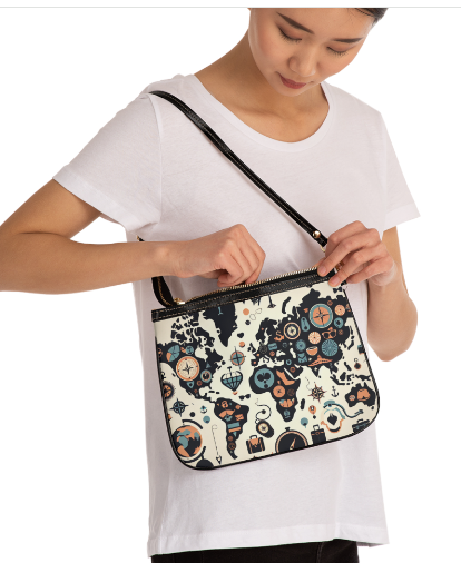 Travel map beige design Small Shoulder Bag