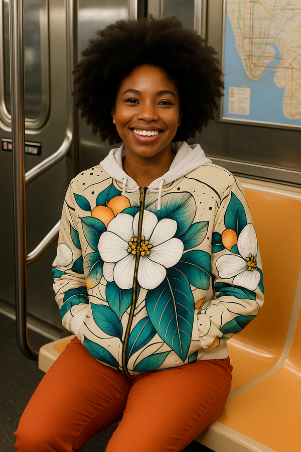 Elegant Blossom Hoodie with Zipper – Stylish Floral Casual Wear