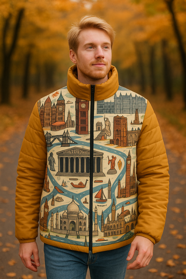 Men Travel in history Puffer Jacket