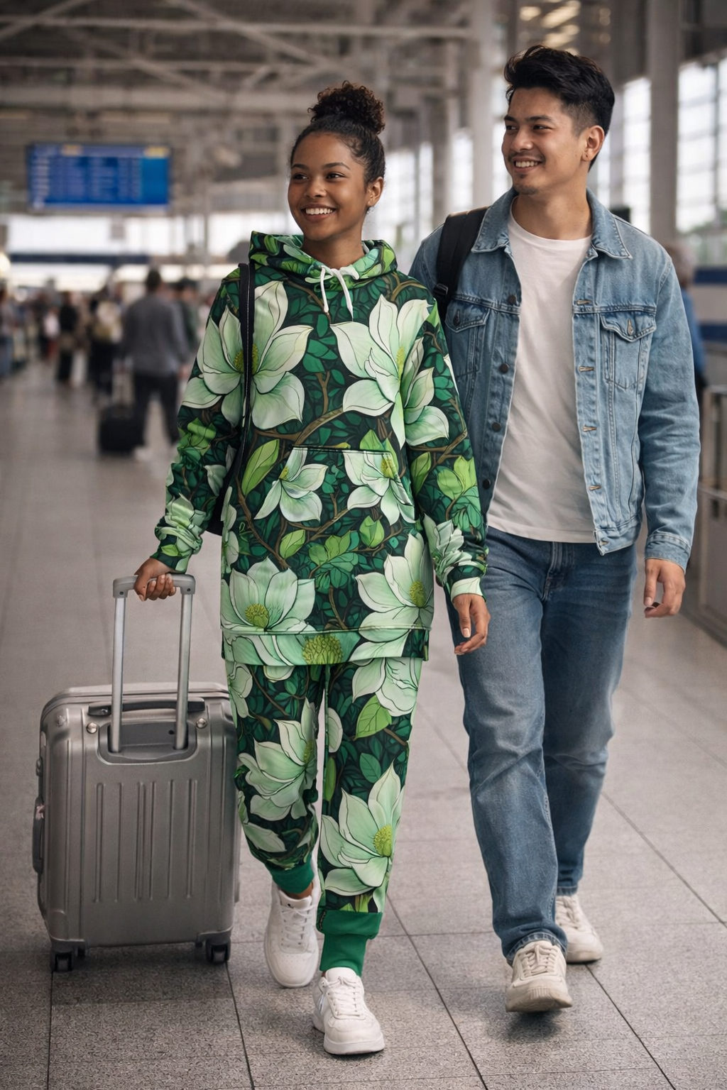 Green flowers Women's Hoodie Dress (AOP)