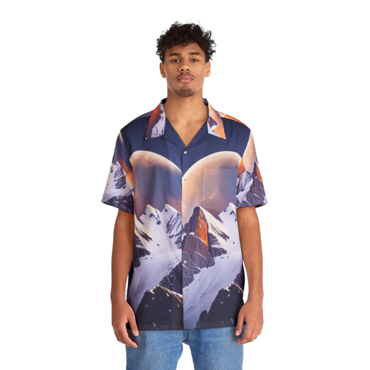 White moon and mountains  Men's Hawaiian Shirt (AOP)