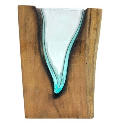 Vase d'art en forme de V en Verre Fondu sur Bois