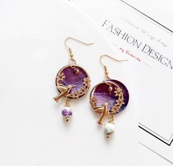 Boucle d'oreille Améthyste or plaqué