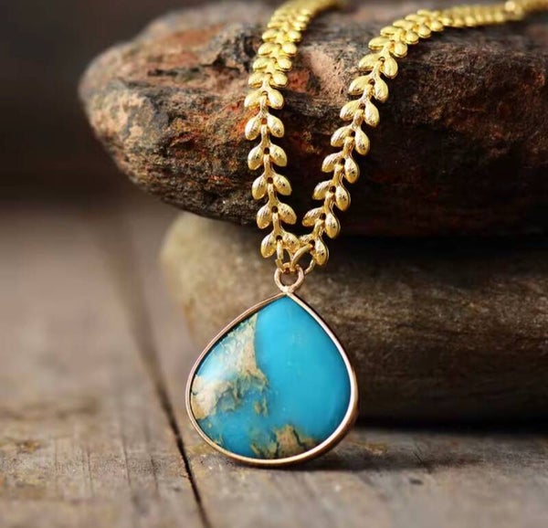Collier or plaqué amazonite chainette