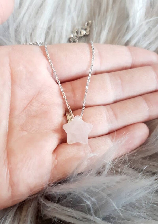 Collier acier inoxydable étoile quartz rose