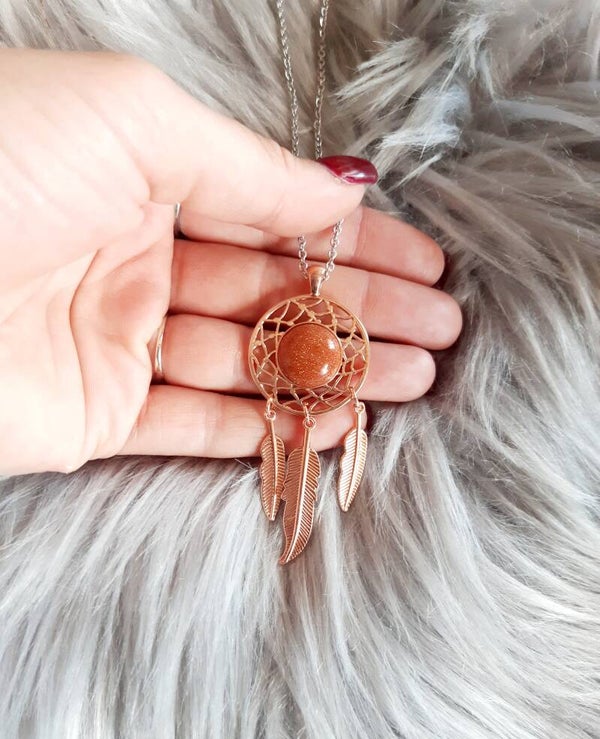 Collier acier inoxydable attrape rêve pierre de soleil