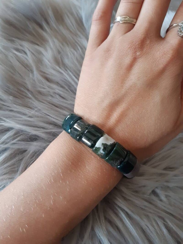 Bracelet grosse perle rectangle agate indienne