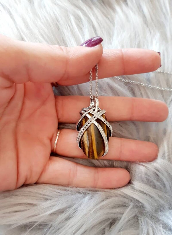 Collier acier inoxydable spirale œil de tigre