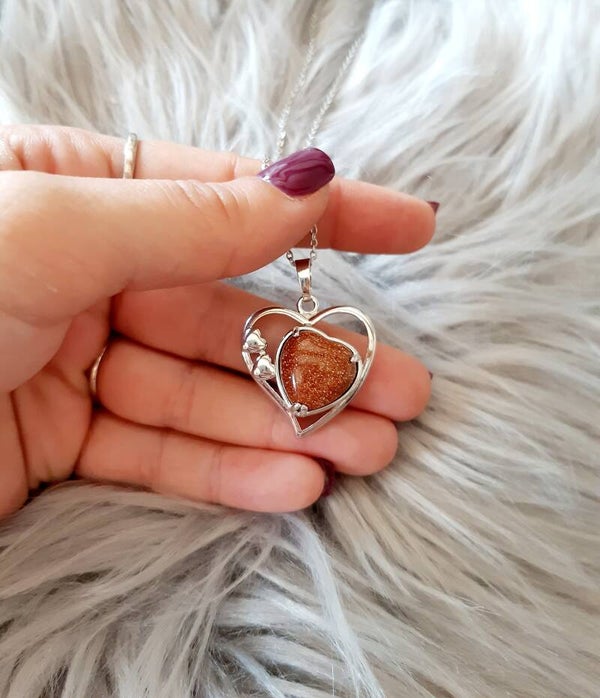 Collier acier inoxydable belière cœur pierre de soleil