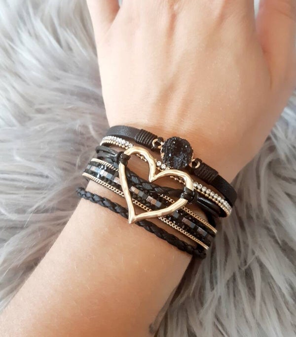 Bracelet manchette coeur tourmaline brute