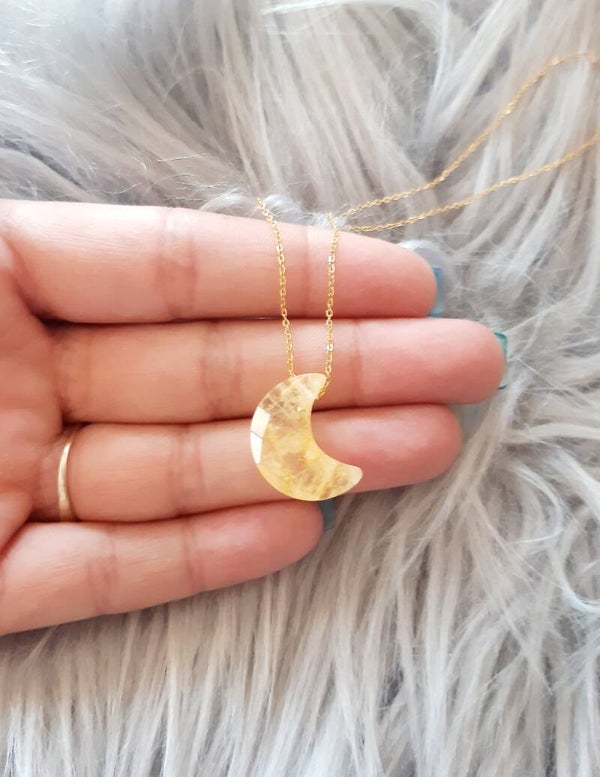 Collier plaqué or lune citrine