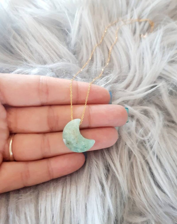 Collier plaqué or lune amazonite