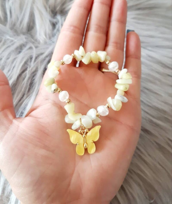 Bracelet baroque papillon jade vert