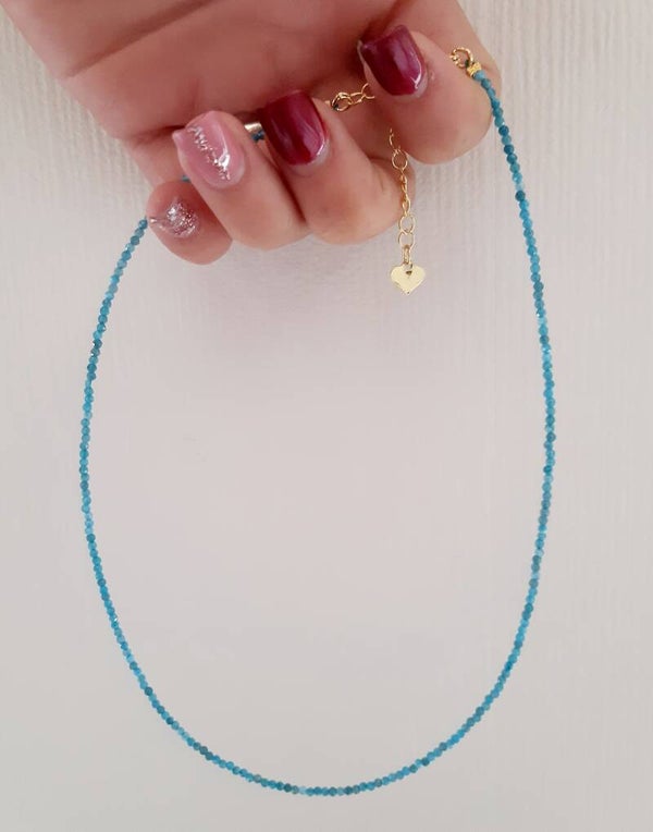 Collier ras de cou plaqué or apatite bleu