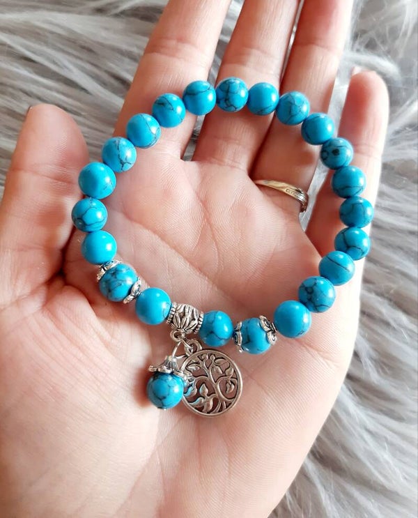 Bracelet perle 8mm arbre de vie rond turquoise