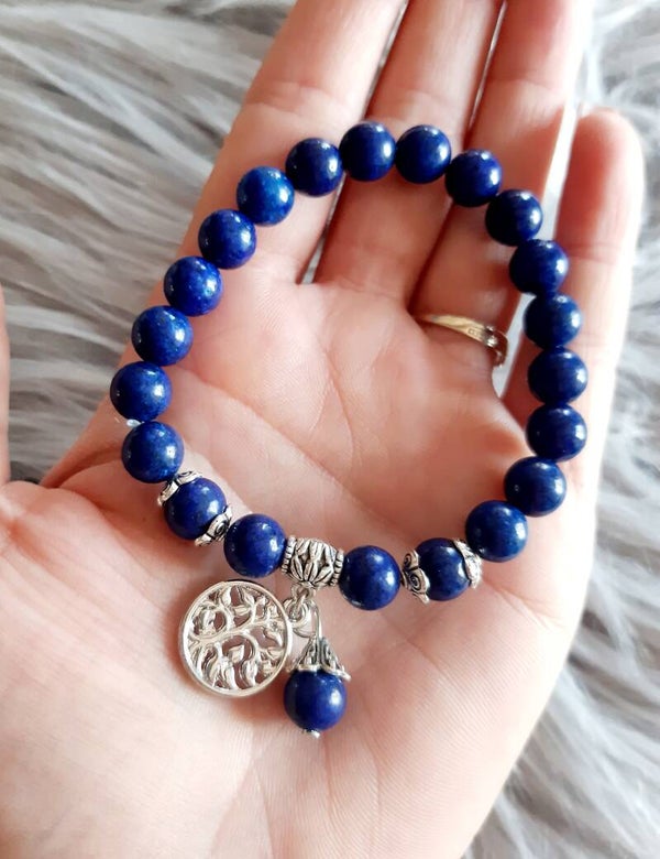 Bracelet perle 8mm arbre de vie rond lapis-lazuli
