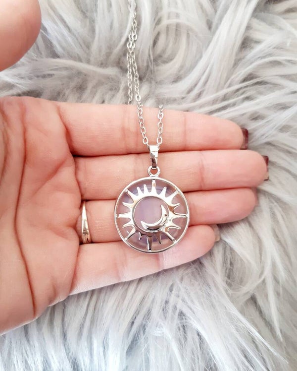 Collier acier inoxydable soleil rond opale