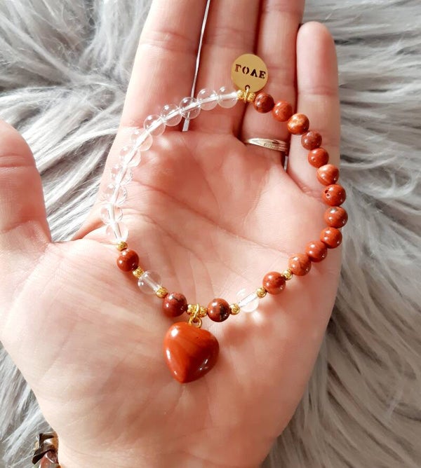 Bracelet perle cœur jaspe rouge cristal de roche
