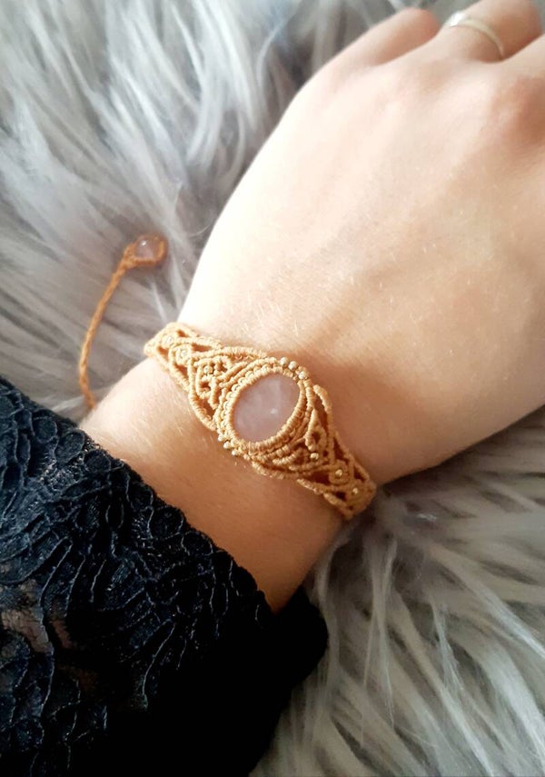Bracelet macramé quartz rose