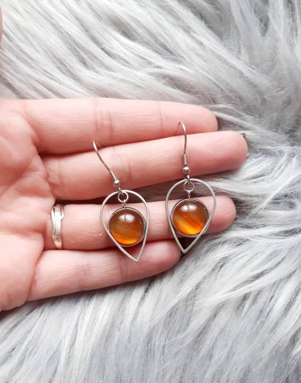Boucle d'oreille cabochon acier inoxydable cornaline goutte