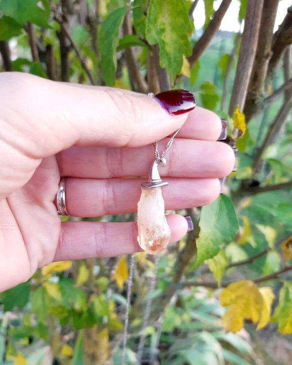 Collier acier inoxydable chapeau sorcière citrine