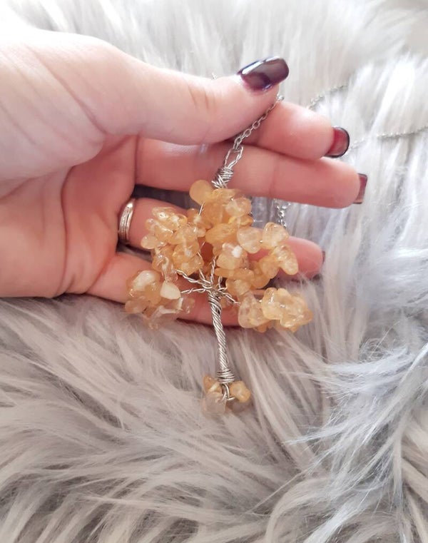 Collier acier inoxydable arbre de vie arbre citrine