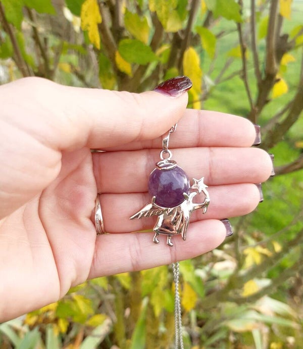 Collier acier inoxydable ange améthyste