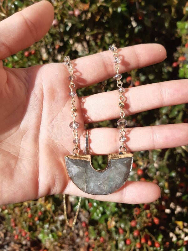 Collier plaqué or sautoir labradorite