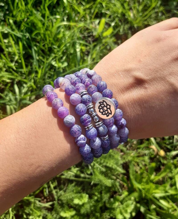 Mala agate veine de dragon fleur de lotus
