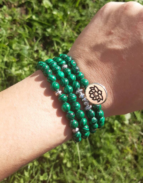 Mala malachite fleur de lotus
