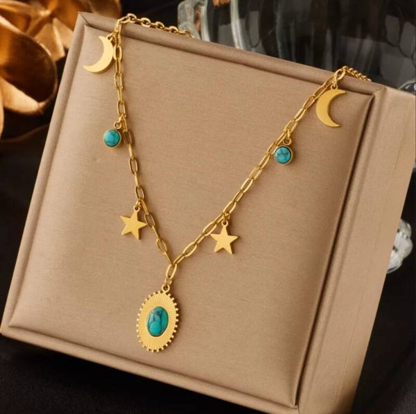 Collier plaqué or chic turquoise 10