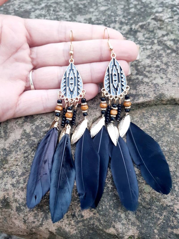 Boucle d'oreille acier inoxydable plume 23