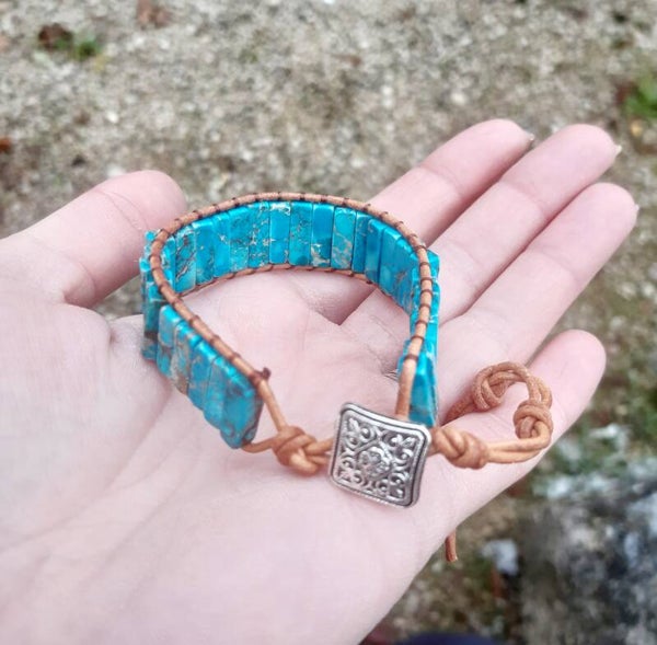 Bracelet cordon bohème turquoise