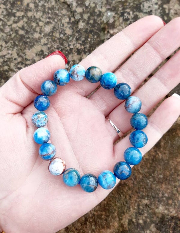 Bracelet perle 10mm apatite bleu
