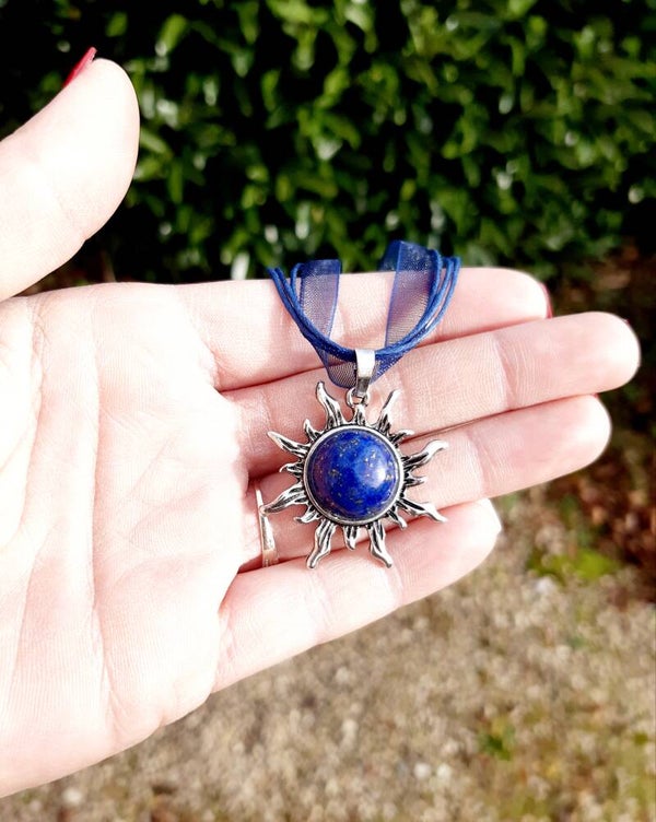 Collier acier inoxydable soleil lapis-lazuli