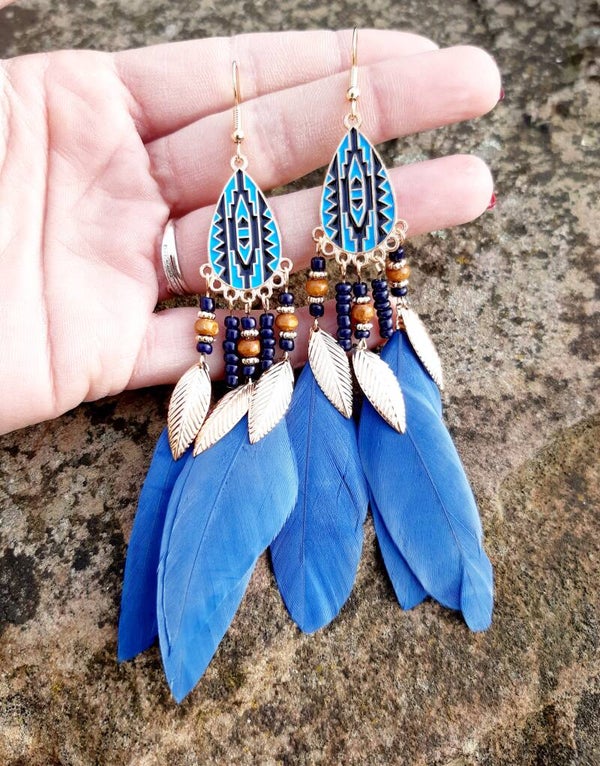 Boucle d'oreille acier inoxydable plume 14