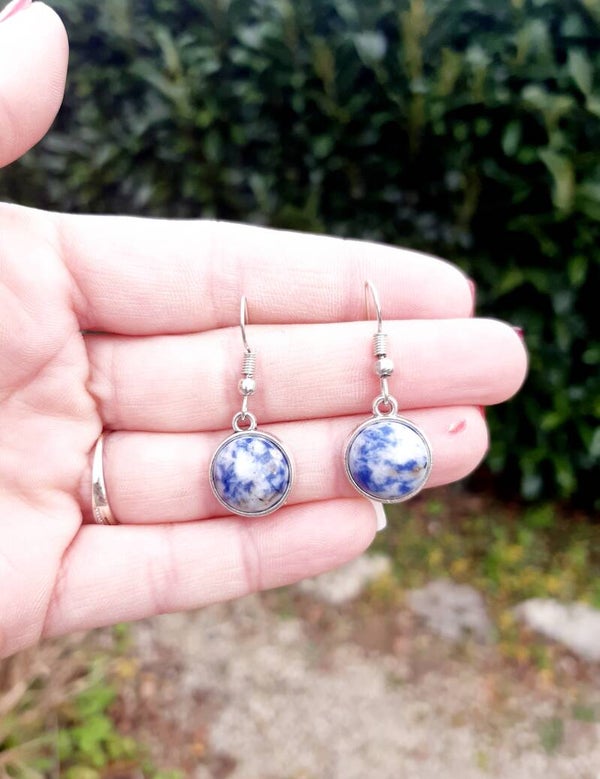 Boucle d'oreille cabochon acier inoxydable sodalite rond