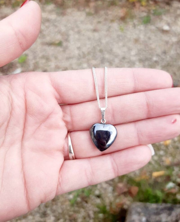 Collier acier inoxydable cœur hematite