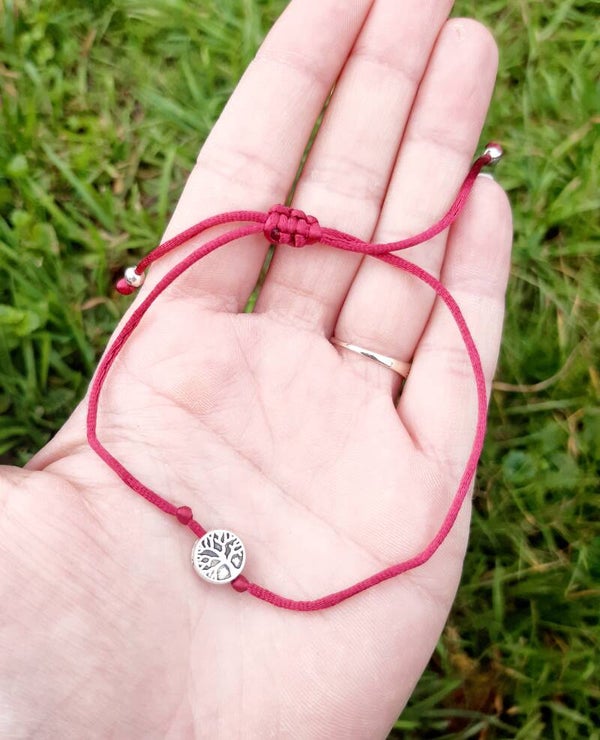 Bracelet porte-bonheur bordeau arbre de vie