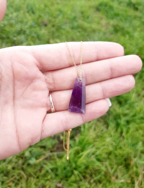Collier plaqué or améthyste rectangle