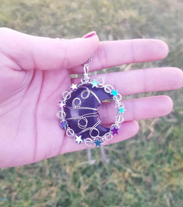 Collier acier inoxydable lune tourmaline