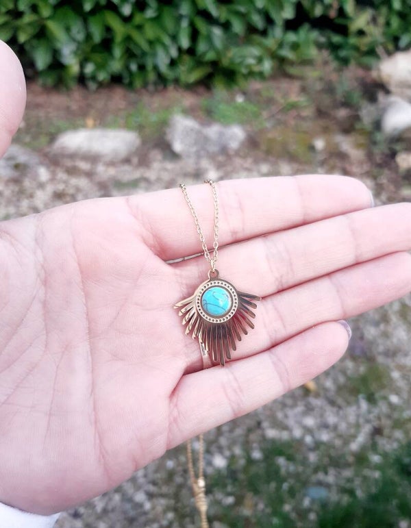 Collier plaqué or triangle turquoise