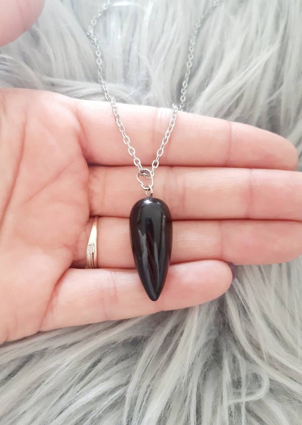 Collier acier inoxydable tourmaline goutte pointe