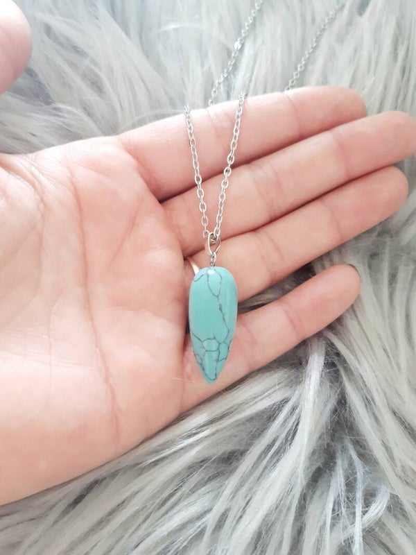 Collier acier inoxydable turquoise goutte pointe