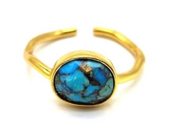 Bague argent 925 dorée réglable rond turquoise