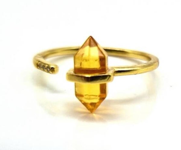 Bague pendule argent 925 dorée réglable citrine