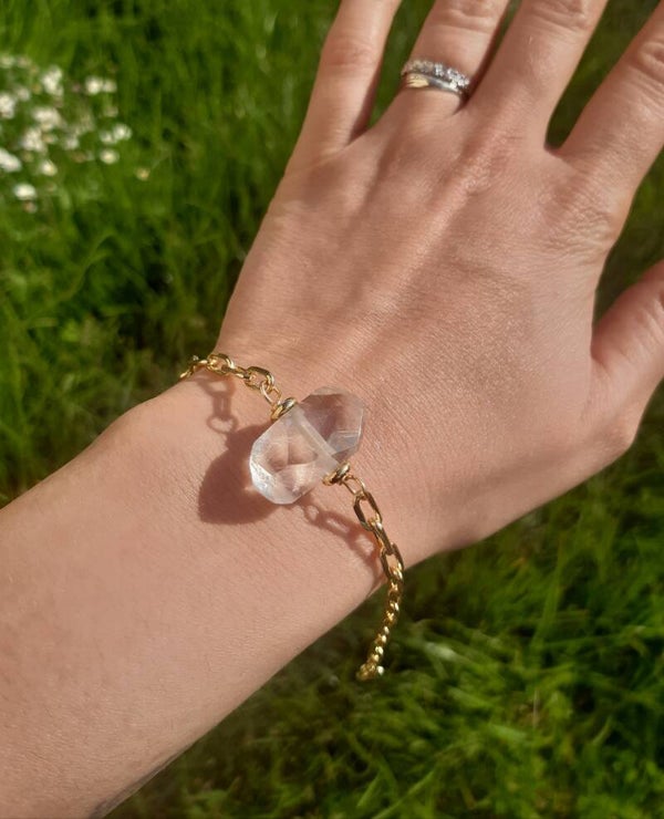 Bracelet plaqué or cristal de roche brute