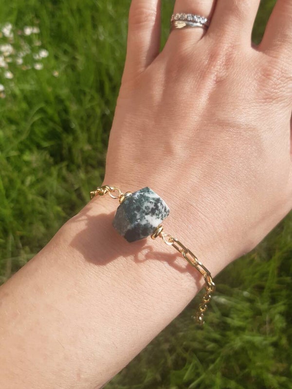 Bracelet plaqué or jaspe zèbre brute